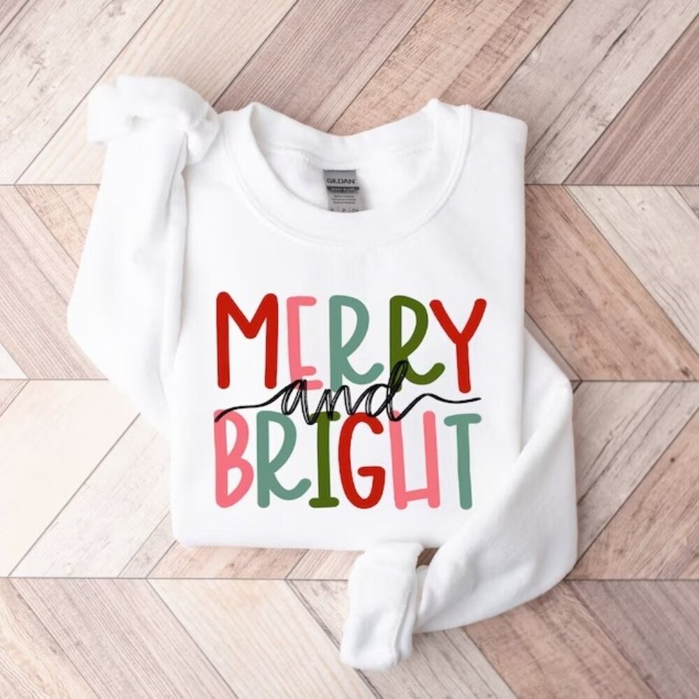 Merry And Bright Sweatshirt Family Christmas Sweatshirt 90